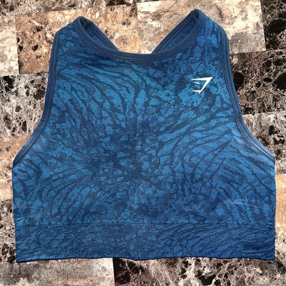GYMSHARK ADAPT ANIMAL SEAMLESS SPORT BRA WILD NAVY COLOR SIZE SMALL PTP 13” EUC - Picture 5 of 6